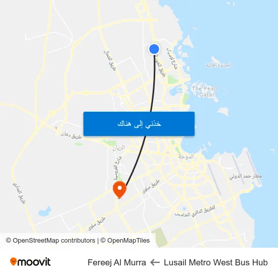 Lusail Metro West Bus Hub to Fereej Al Murra map