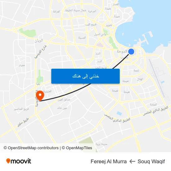 Souq Waqif to Fereej Al Murra map