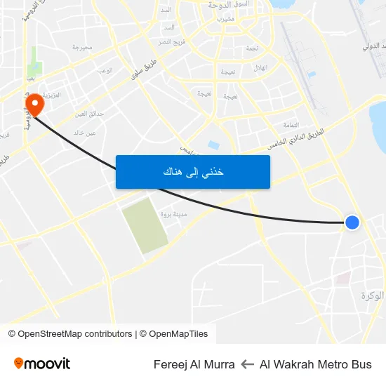 Al Wakrah Metro Bus to Fereej Al Murra map