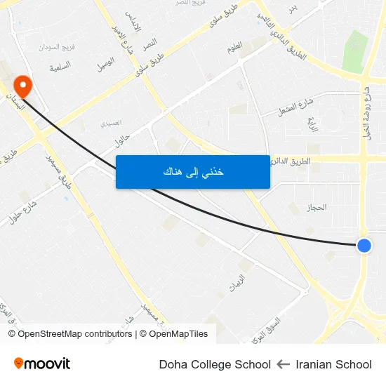 Iranian School to Doha College School map