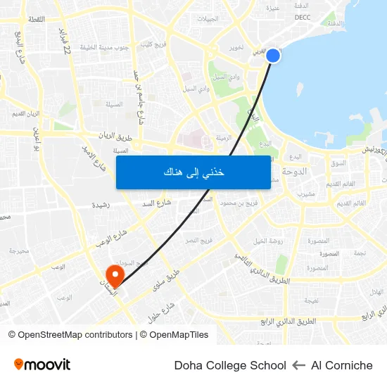 Al Corniche to Doha College School map