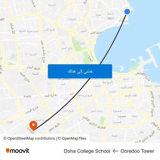 Ooredoo Tower to Doha College School map