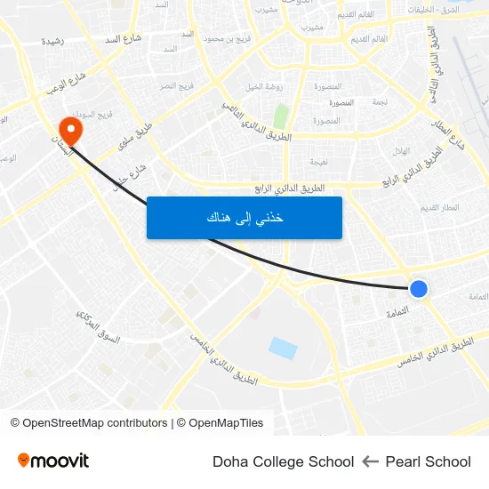Pearl School to Doha College School map