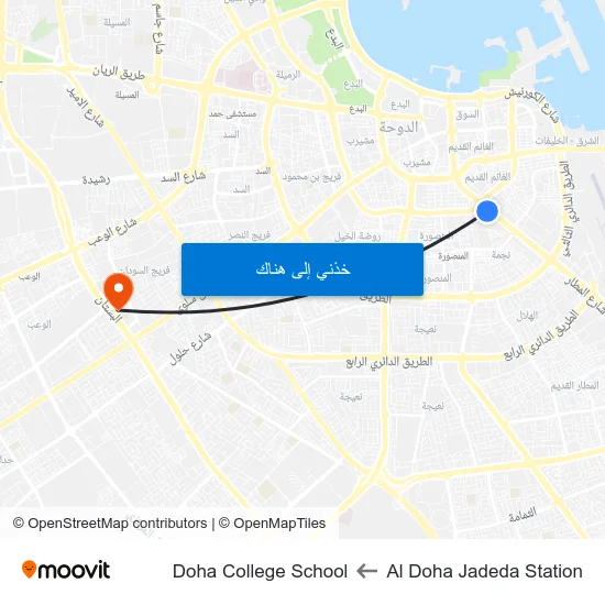 Al Doha Jadeda Station to Doha College School map