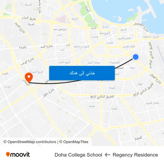 Regency Residence to Doha College School map