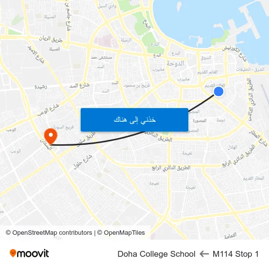 M114 Stop 1 to Doha College School map