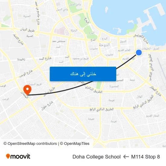 M114 Stop 8 to Doha College School map