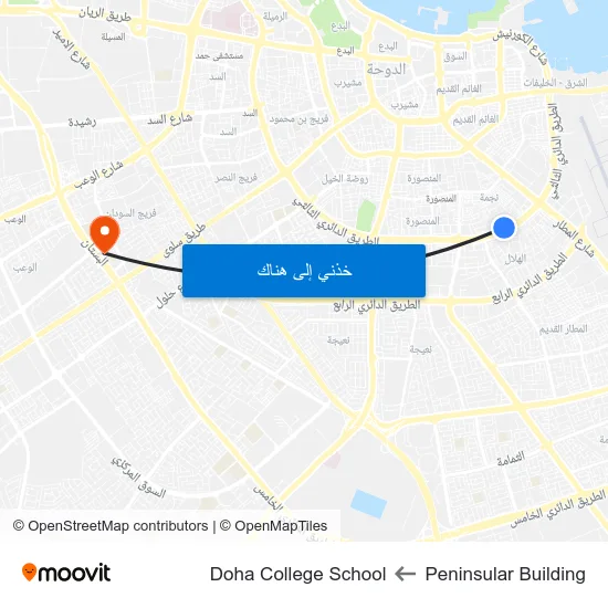 Peninsular Building to Doha College School map