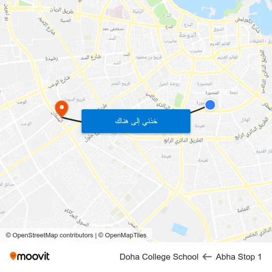 Abha Stop 1 to Doha College School map