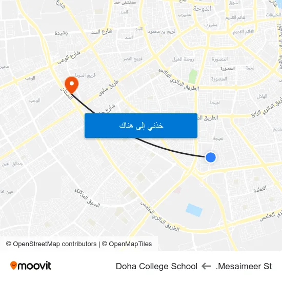 Mesaimeer St. to Doha College School map