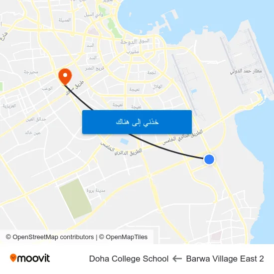 Barwa Village East 2 to Doha College School map