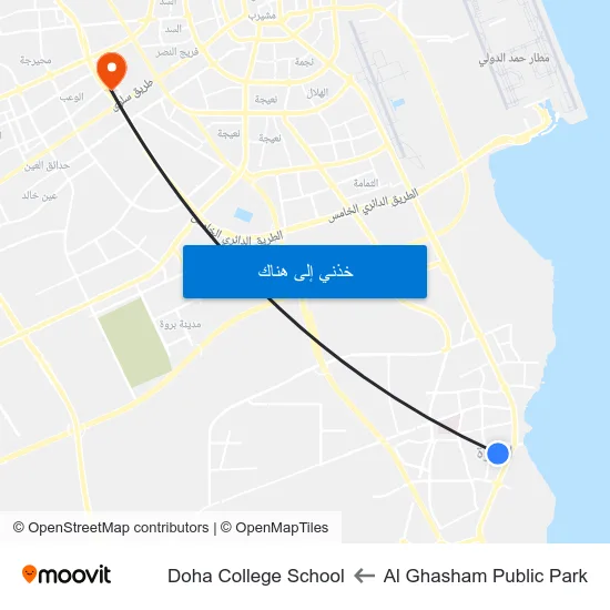 Al Ghasham Public Park to Doha College School map