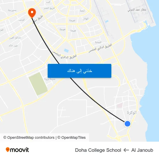 Al Janoub to Doha College School map