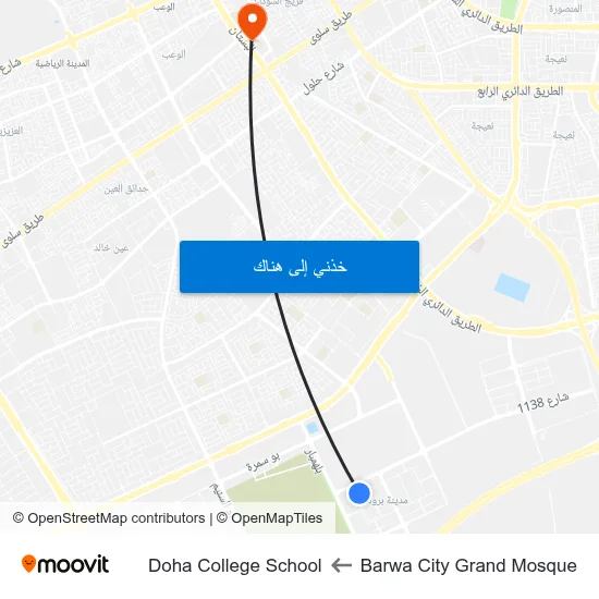 Barwa City Grand Mosque to Doha College School map