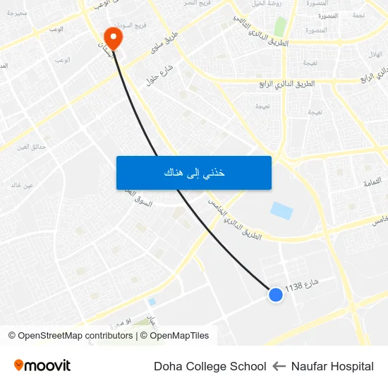 Naufar Hospital to Doha College School map