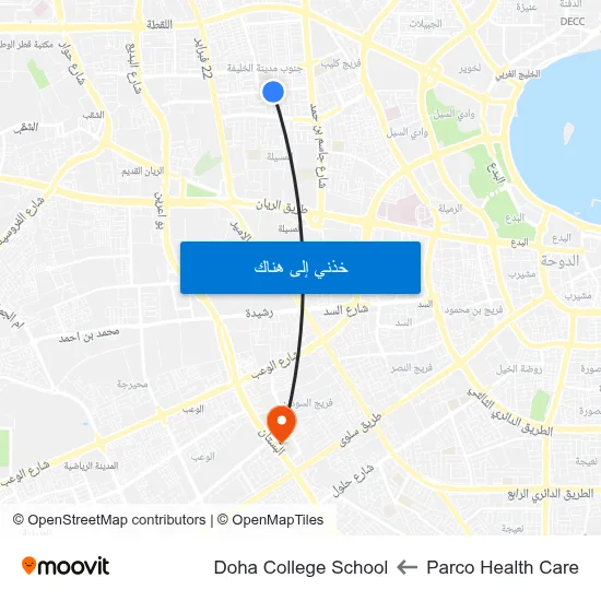 Parco Health Care to Doha College School map