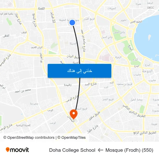 Mosque (Frodh) (550) to Doha College School map