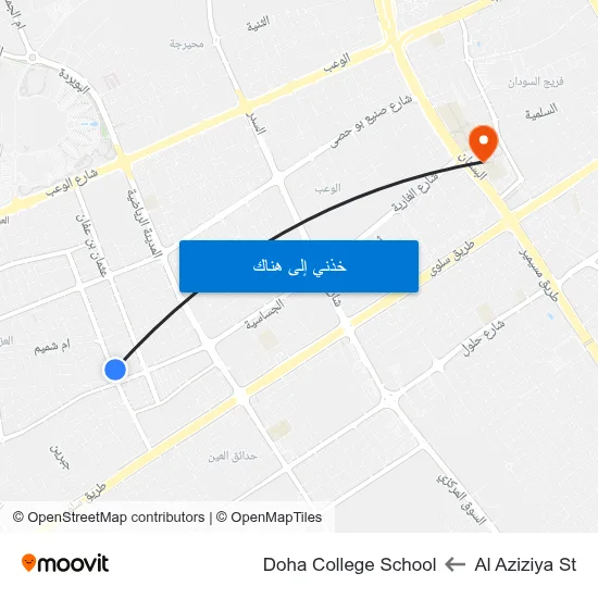 Al Aziziya St to Doha College School map