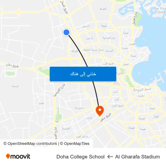 Al Gharafa Stadium to Doha College School map