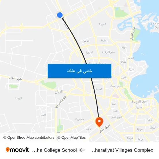Al Kharatiyat Villages Complex to Doha College School map