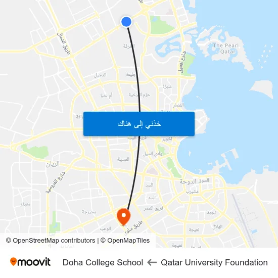 Qatar University Foundation to Doha College School map