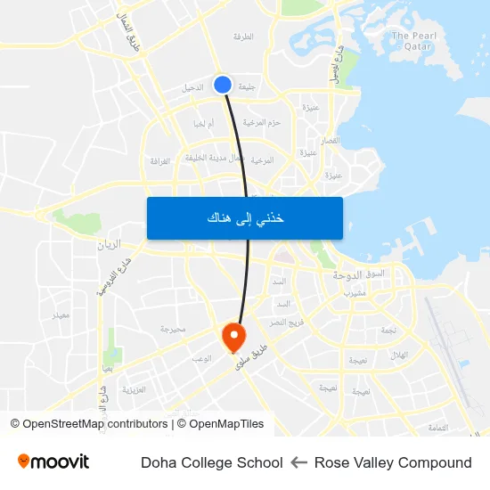 Rose Valley Compound to Doha College School map