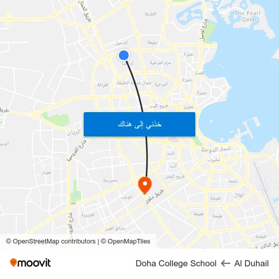 Al Duhail to Doha College School map