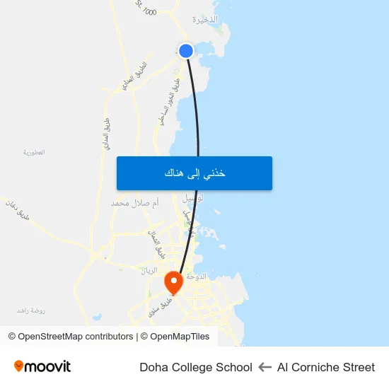 Al Corniche Street to Doha College School map