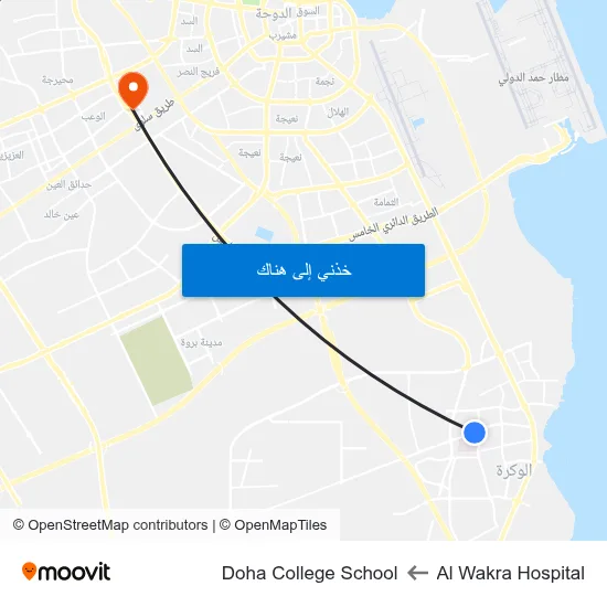 Al Wakra Hospital to Doha College School map