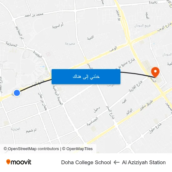Al Aziziyah Station to Doha College School map