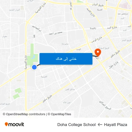 Hayatt Plaza to Doha College School map