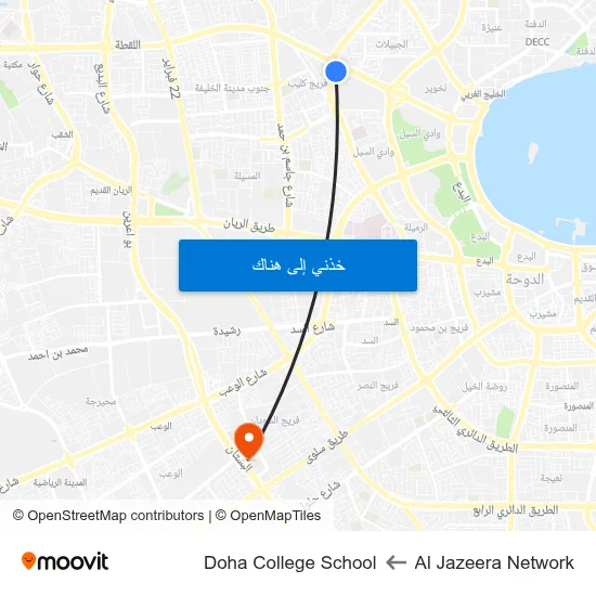Al Jazeera Network to Doha College School map