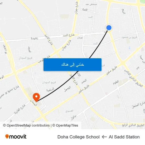Al Sadd Station to Doha College School map