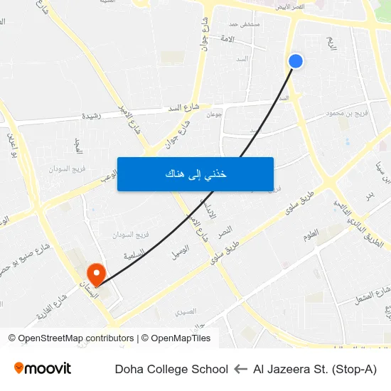 Al Jazeera St. (Stop-A) to Doha College School map
