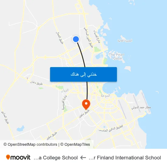 Qatar Finland International School to Doha College School map
