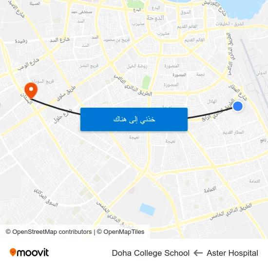 Aster Hospital to Doha College School map