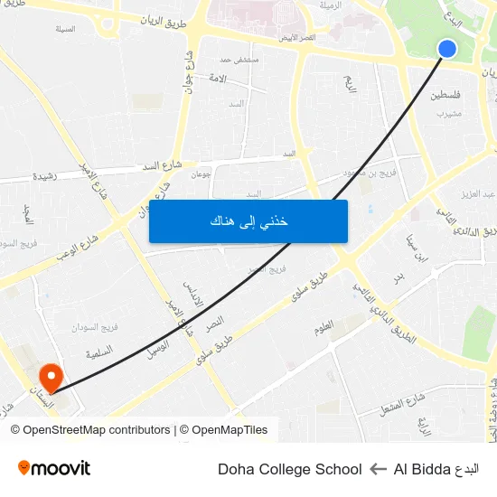 البدع Al Bidda to Doha College School map