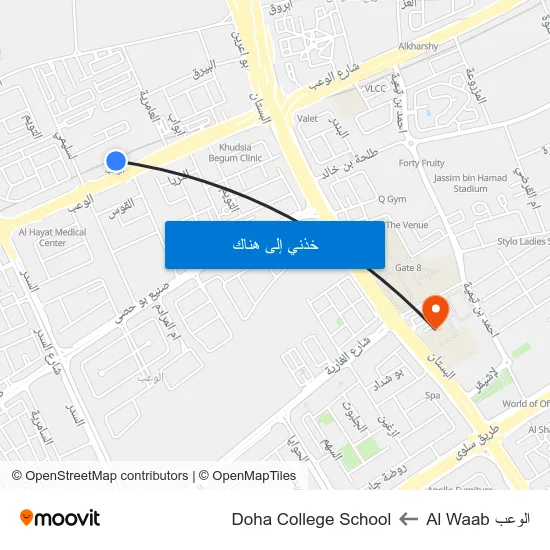 الوعب Al Waab to Doha College School map