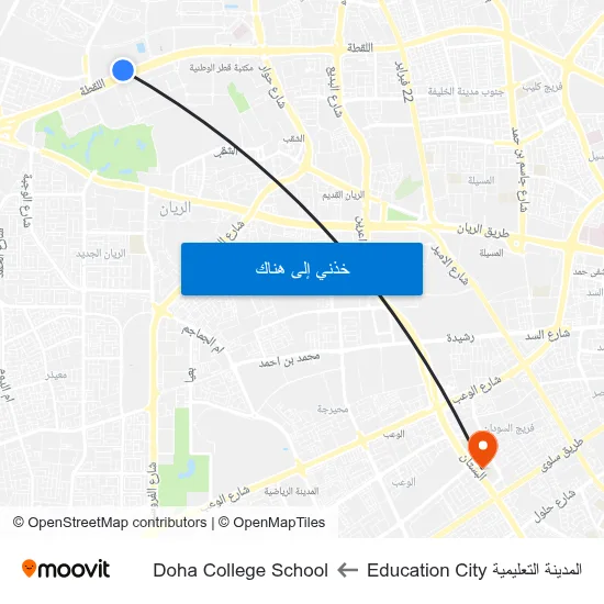 المدينة التعليمية Education City to Doha College School map
