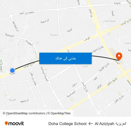 العزيزية Al Aziziyah to Doha College School map