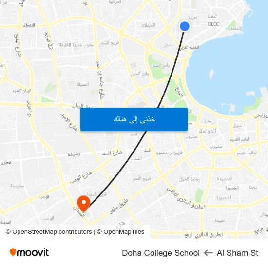 Al Sham St to Doha College School map