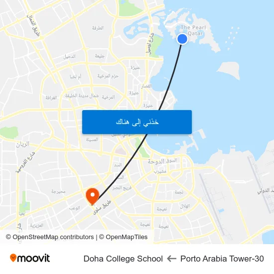 Porto Arabia Tower-30 to Doha College School map