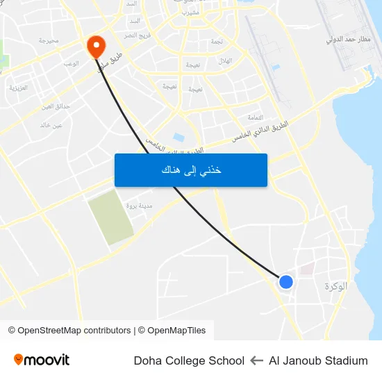 Al Janoub Stadium to Doha College School map