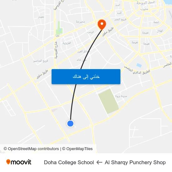 Al Sharqy Punchery Shop to Doha College School map