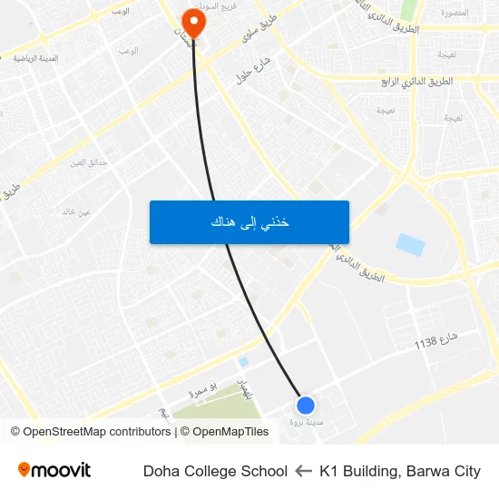 K1 Building, Barwa City to Doha College School map