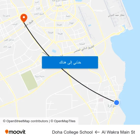 Al Wakra Main St to Doha College School map