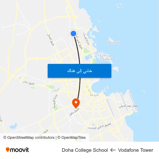 Vodafone Tower to Doha College School map