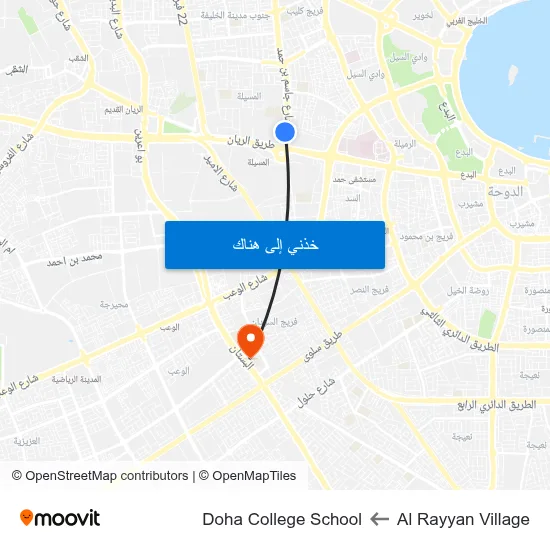 Al Rayyan Village to Doha College School map