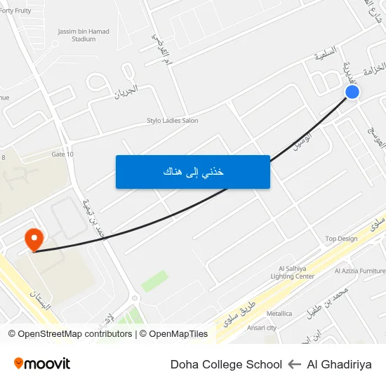 Al Ghadiriya to Doha College School map