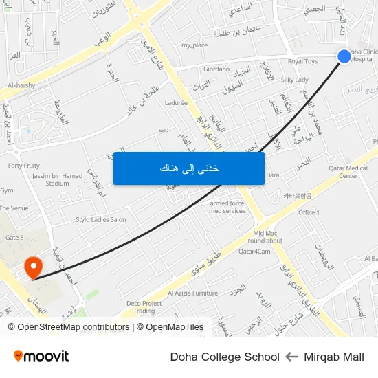 Mirqab Mall to Doha College School map